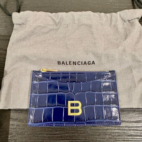Balenciaga Blue Croc-Embossed Wallet with Gold Zipper - Picture 1 of 6
